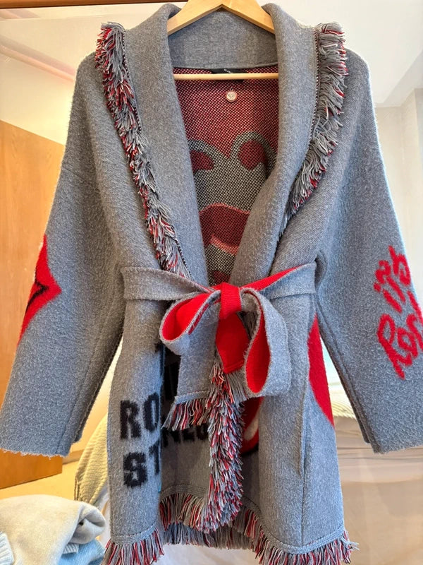 Stonecrest Grey Wool Fringe Cardigan